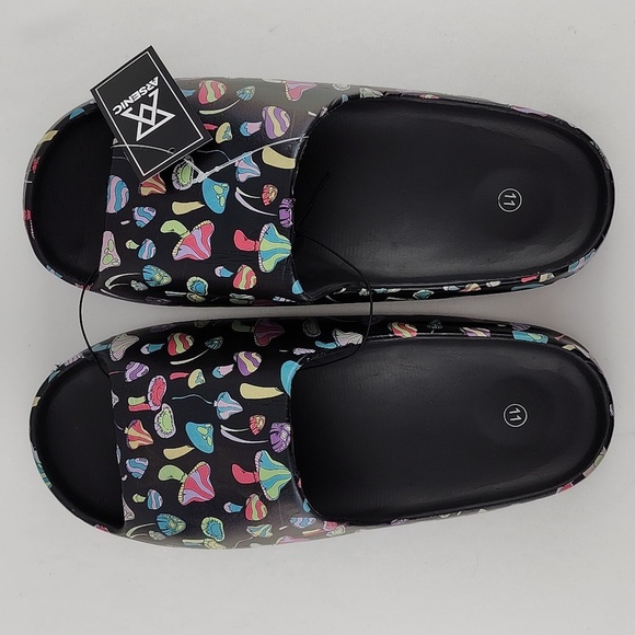 Arsenic Slide Sandals  Mushroom Print Black Size 11 - Picture 6 of 12